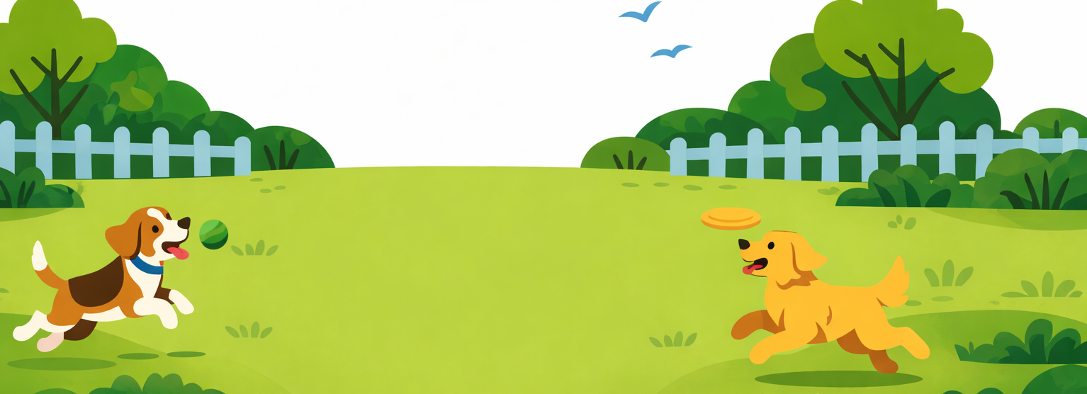 Illustration of dogs playing in a park